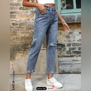SHEIN frenchy high waist ripped frayed hem mom jeans XS